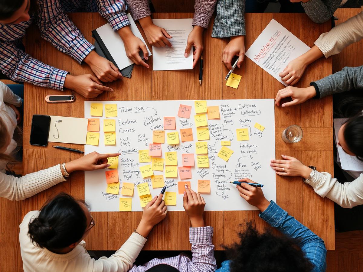 Co-design workshop with sticky notes and butcher paper